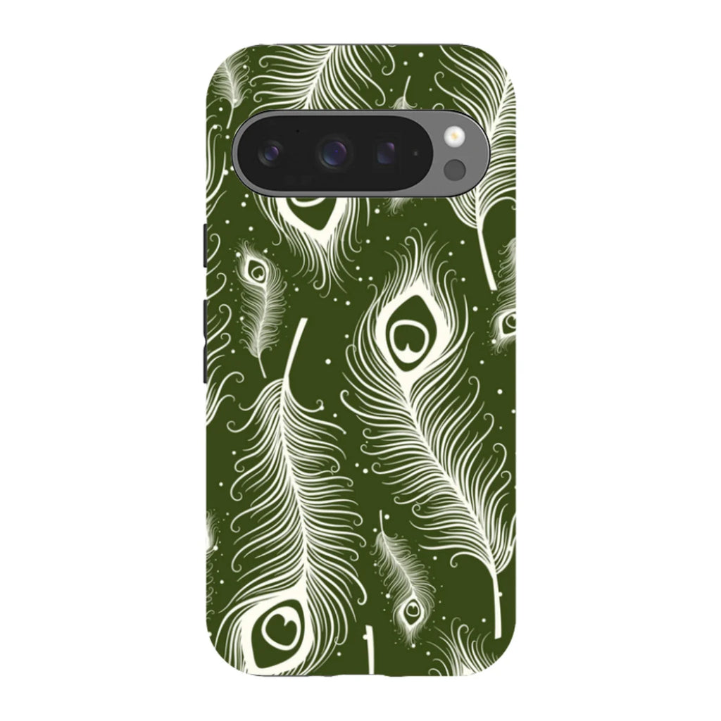 Feathers in Bloom Army Green — Pixel 9 Pro Tough Case — Finnaij