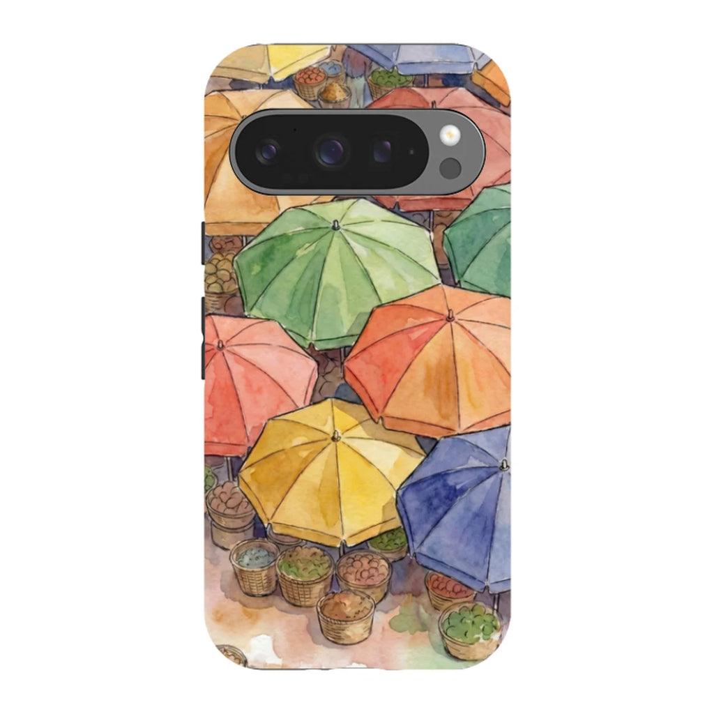 Market Umbrellas from Above by Tobi Akinyemi — Pixel 9 Pro Tough Case — Finnaij