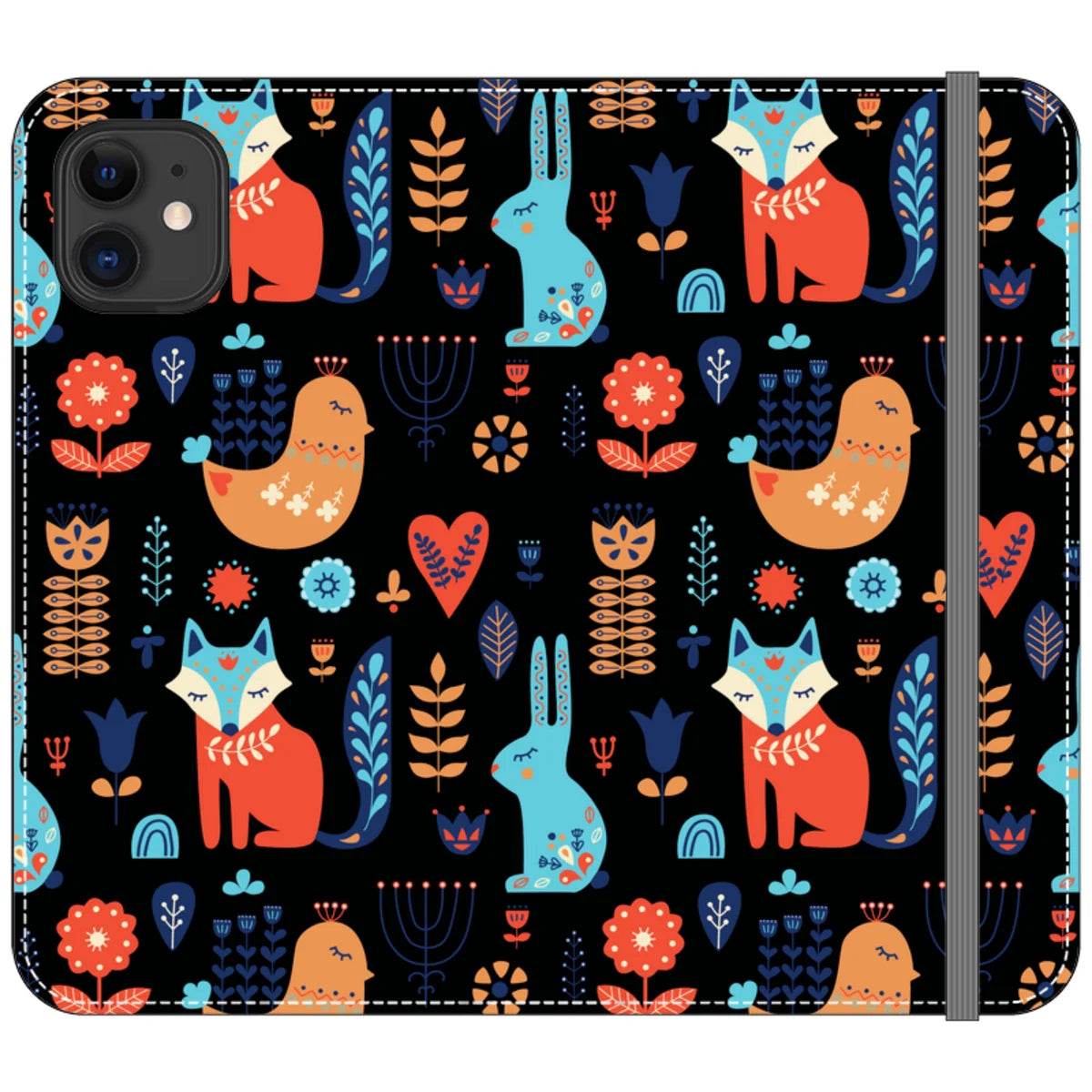 Nordic Ornament Black Vegan Leather — iPhone 11 Wallet Case — Finnaij
