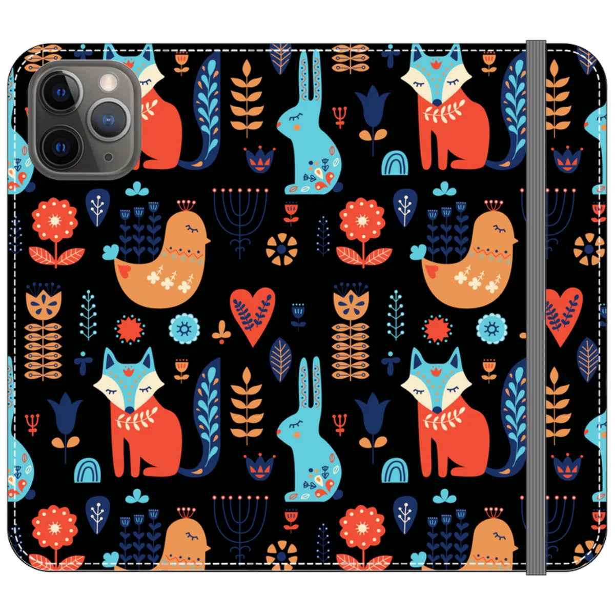 Nordic Ornament Black Vegan Leather — iPhone 11 Pro Wallet Case — Finnaij
