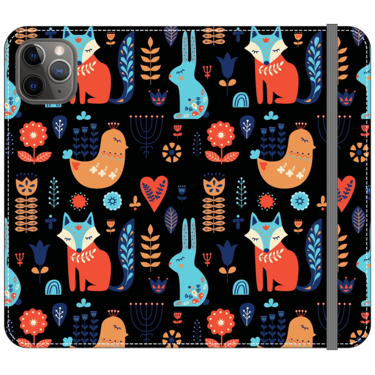 Nordic Ornament Black Vegan Leather — iPhone 11 Pro Max Wallet Case — Finnaij