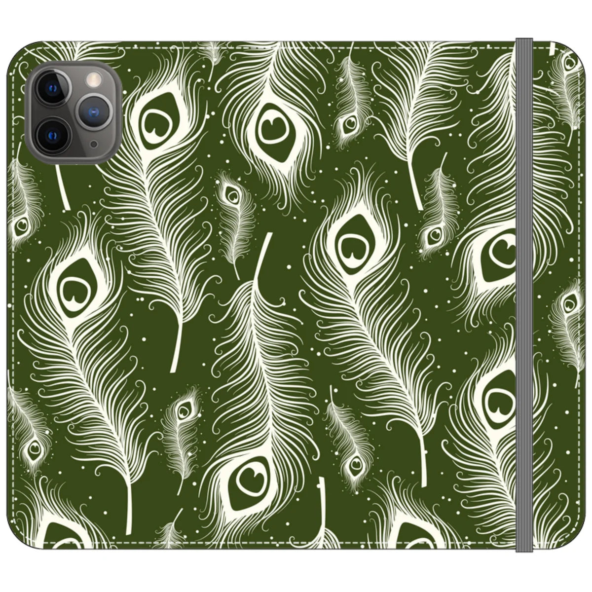 Feathers in Bloom Army Green — iPhone 11 Pro Max Wallet Case — Finnaij