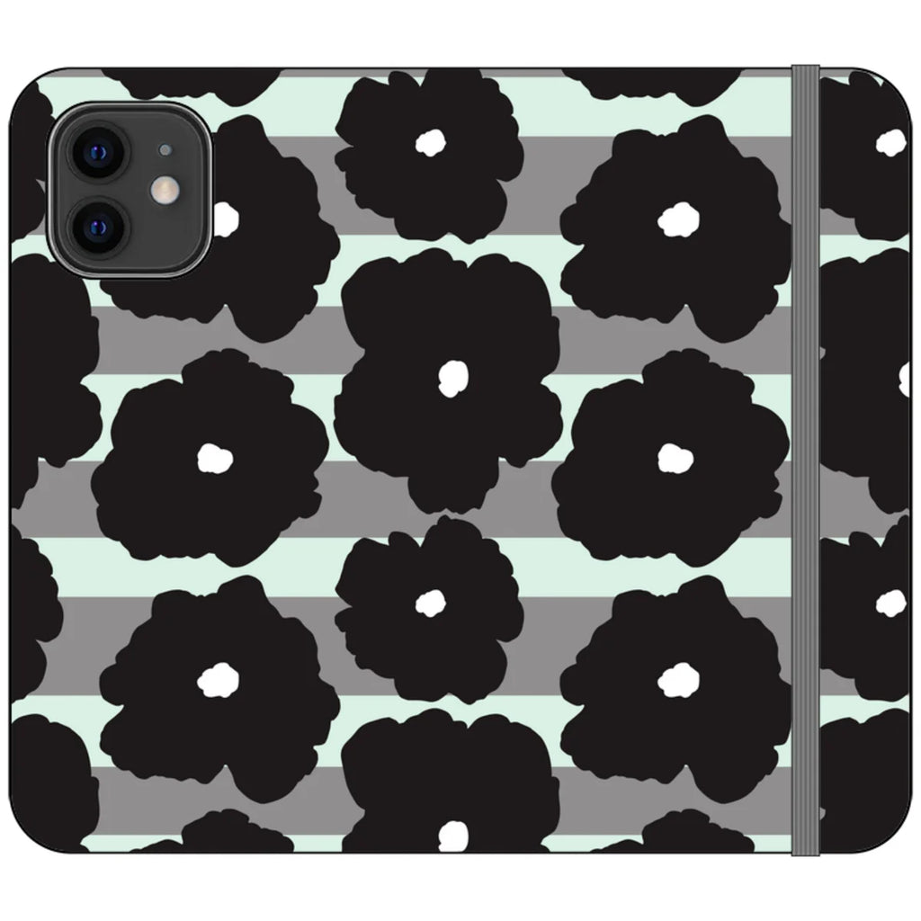 Bold Floral Black — iPhone 12 Wallet Case — Finnaij