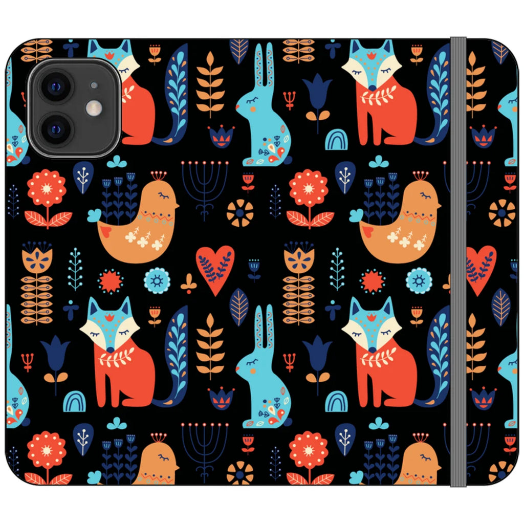 Nordic Ornament Black Vegan Leather — iPhone 12 Wallet Case — Finnaij