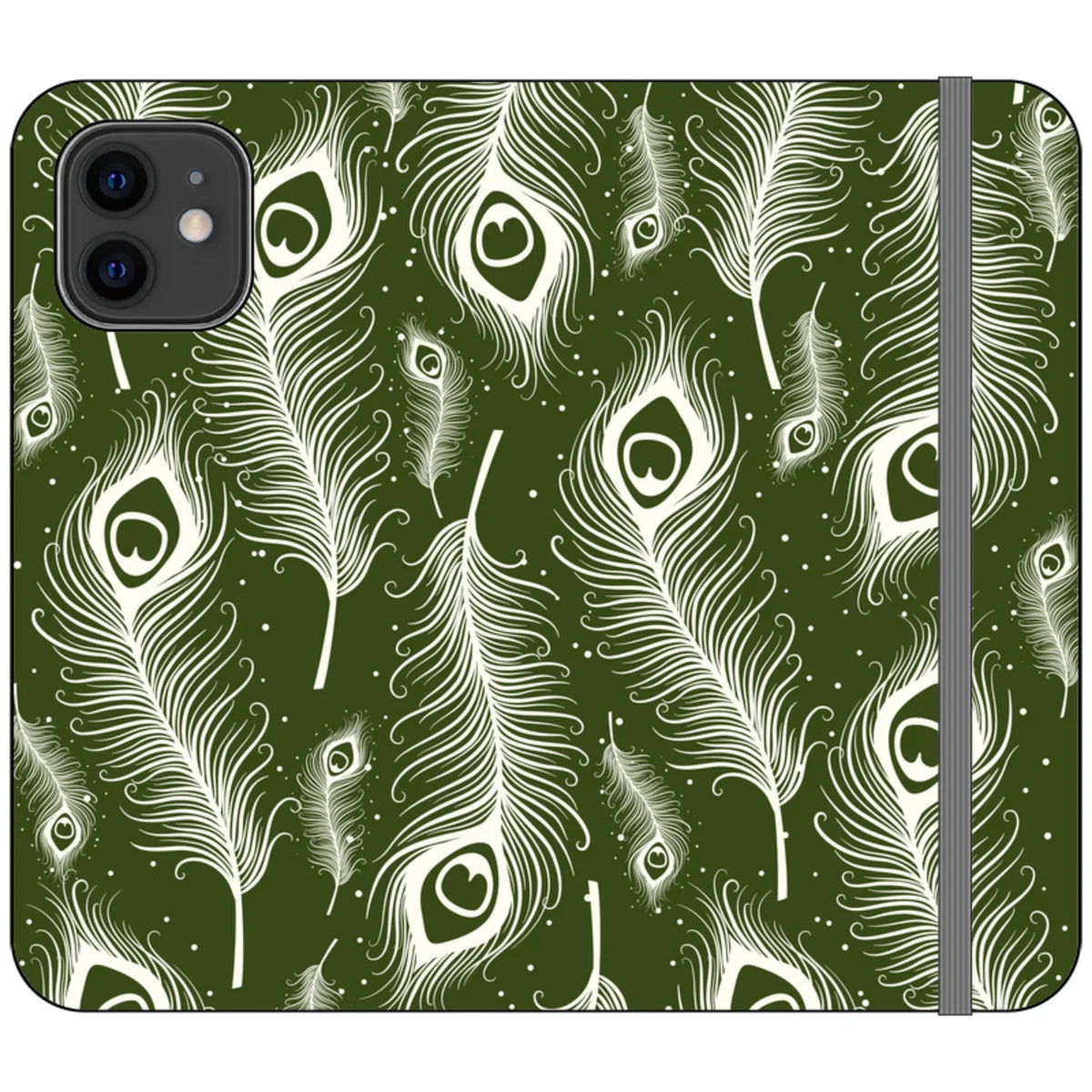Feathers in Bloom Army Green — iPhone 12 Wallet Case — Finnaij