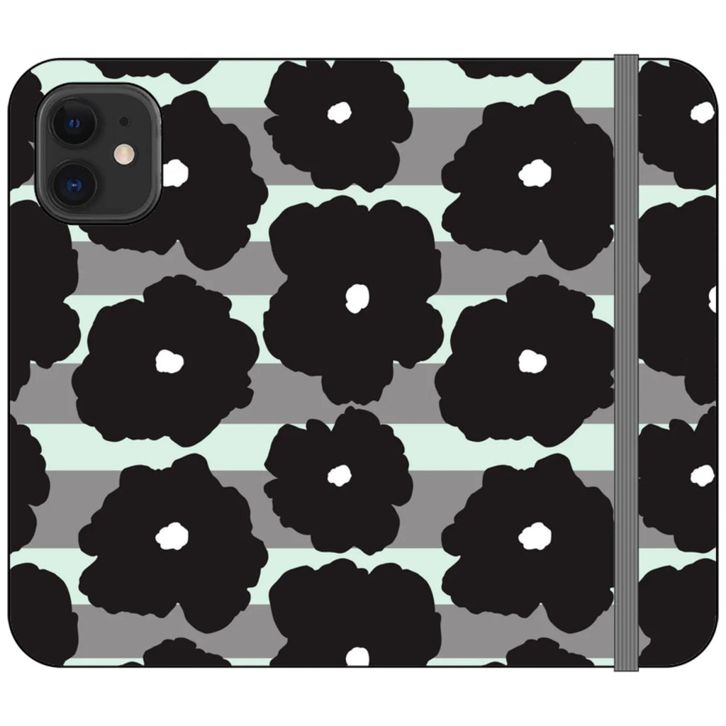 Bold Floral Black — iPhone 12 Mini Wallet Case — Finnaij