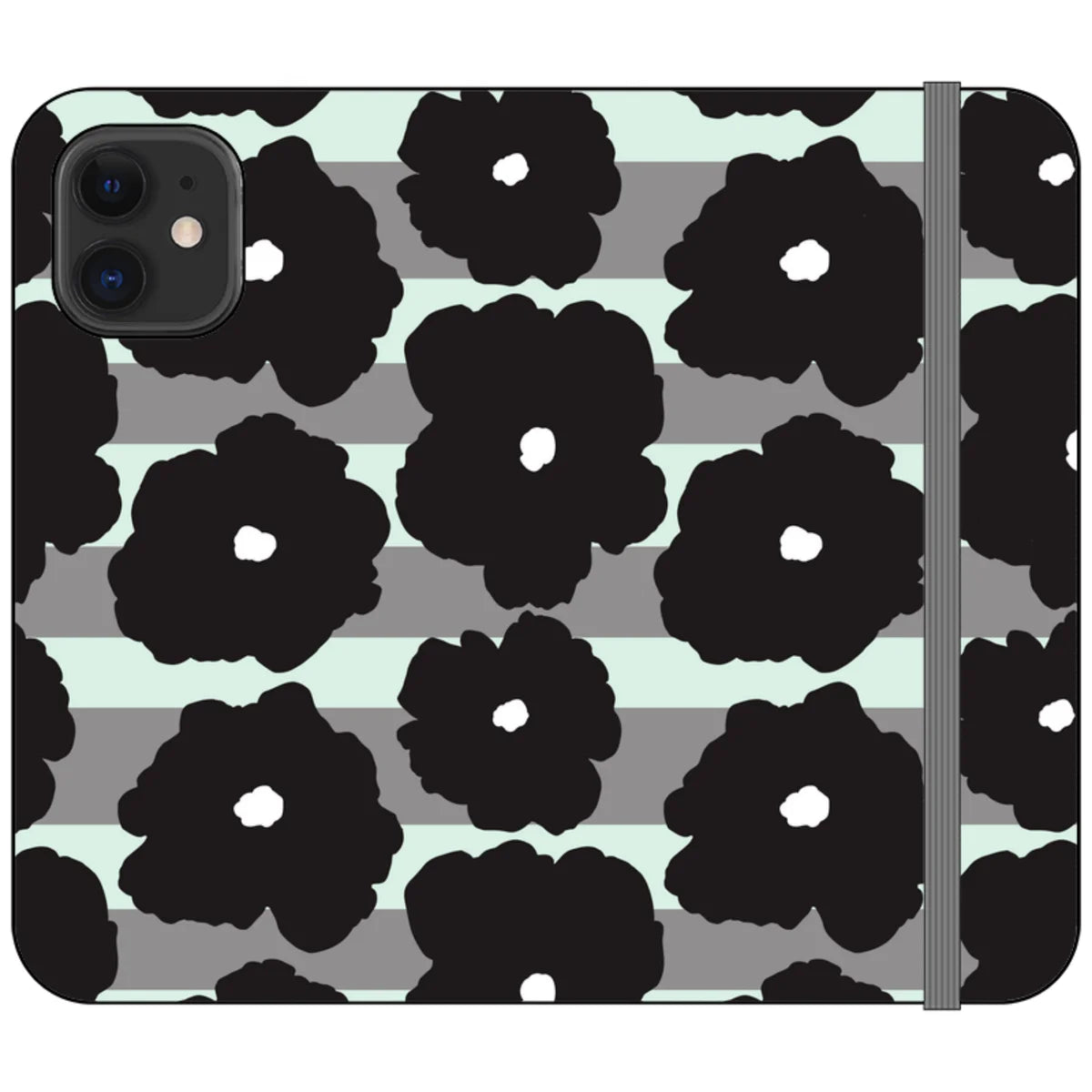 Bold Floral Black — iPhone 12 Mini Wallet Case — Finnaij