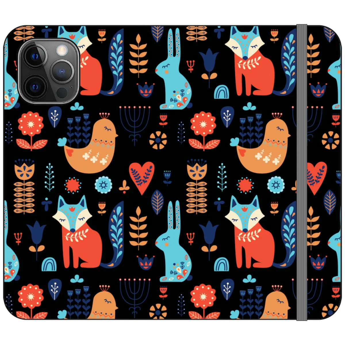 Nordic Ornament Black Vegan Leather — iPhone 12 Pro Wallet Case — Finnaij