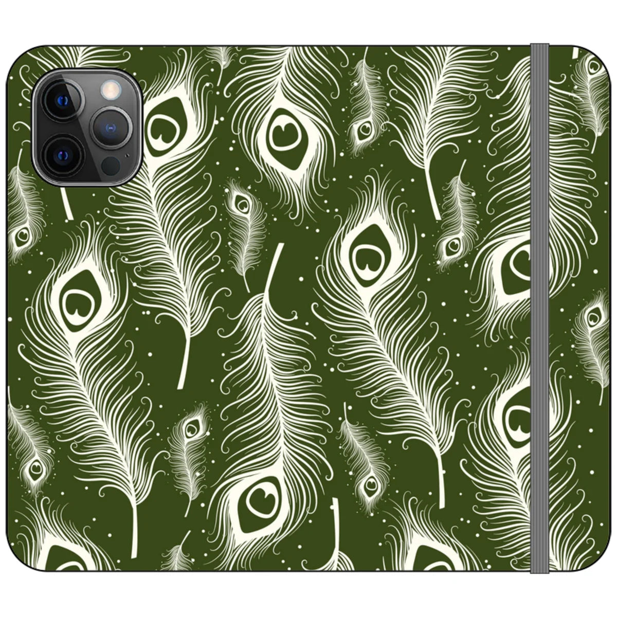 Feathers in Bloom Army Green — iPhone 12 Pro Wallet Case — Finnaij