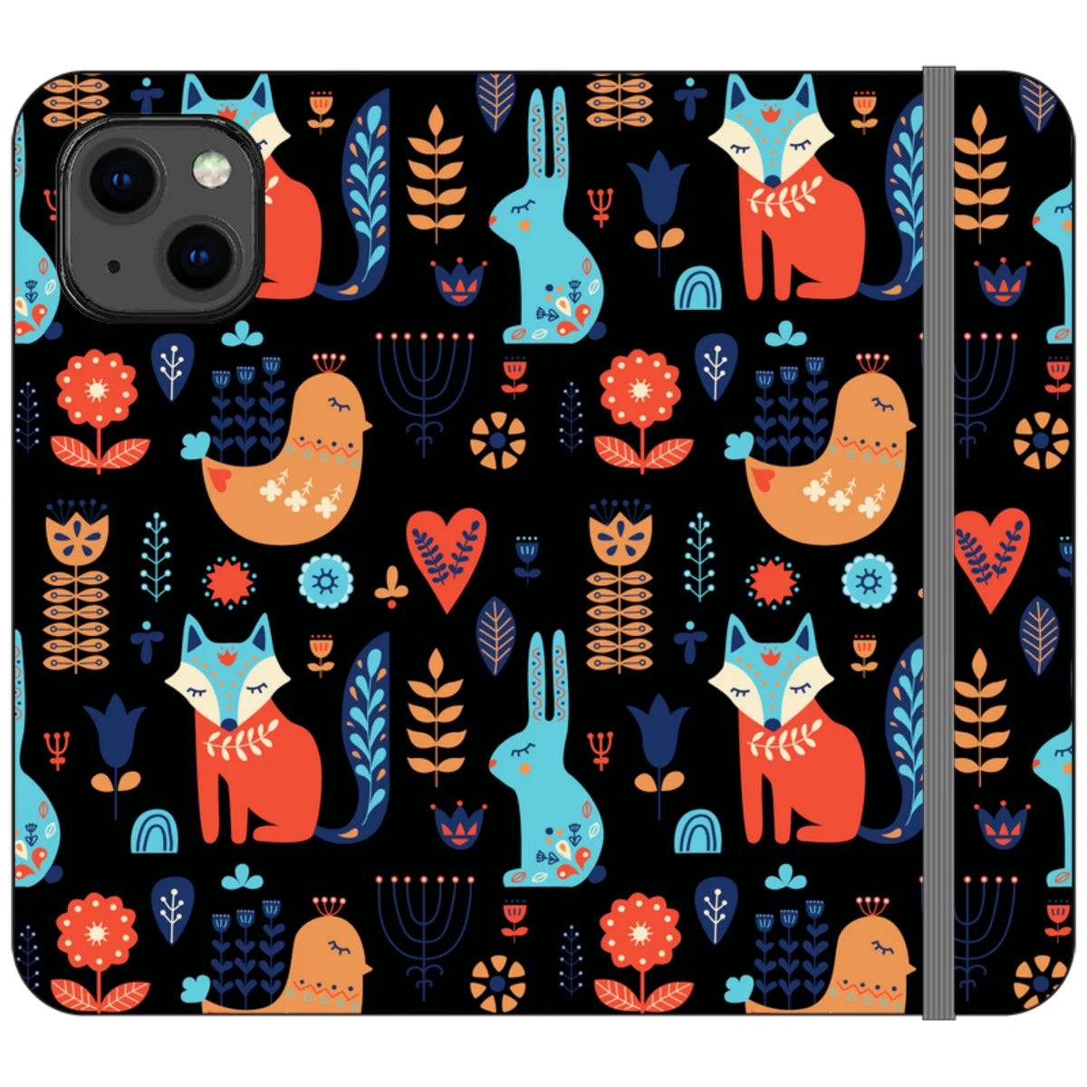 Nordic Ornament Black Vegan Leather — iPhone 13 Wallet Case — Finnaij