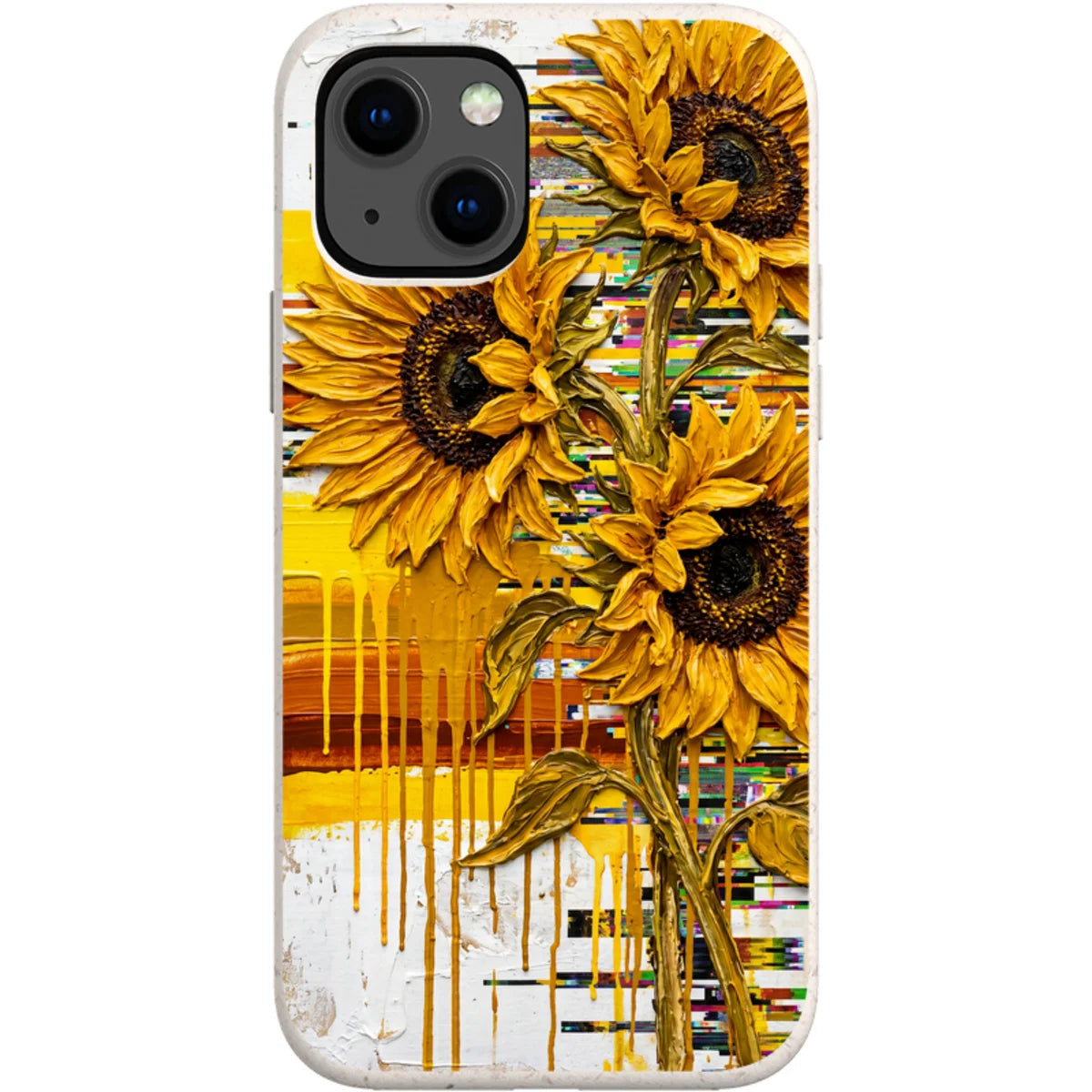 Sunflowers with Abstract Golden Chaos by Frida Lövström — iPhone 13 Mini iPhone Bio-degradable Case — Finnaij