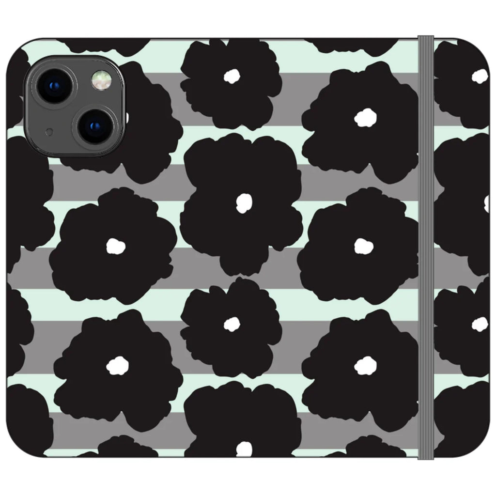 Bold Floral Black — iPhone 13 Mini Wallet Case — Finnaij