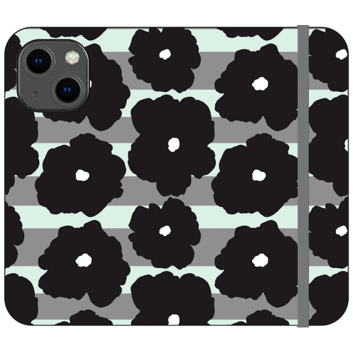 Bold Floral Black — iPhone 13 Mini Wallet Case — Finnaij