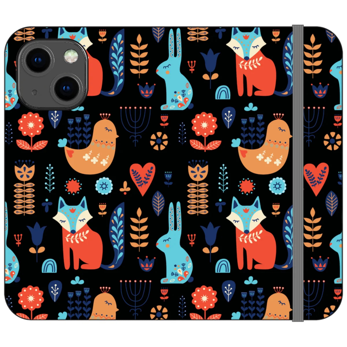 Nordic Ornament Black Vegan Leather — iPhone 13 Mini Wallet Case — Finnaij