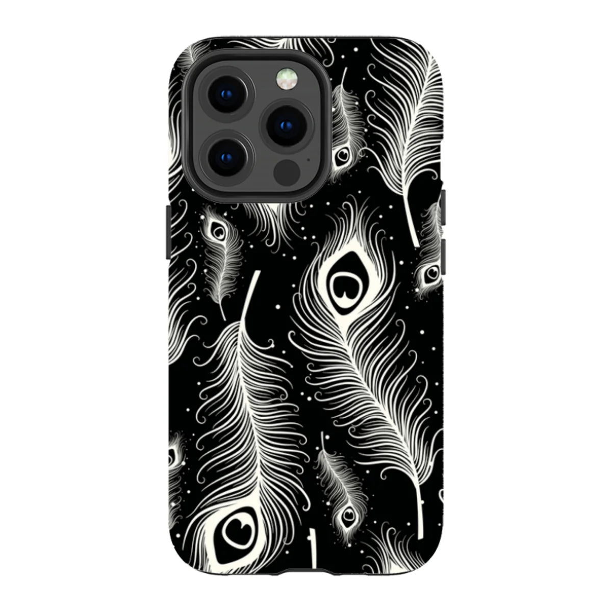 Feathers in Bloom Black — iPhone 13 Pro Magsafe Tough Case — Finnaij