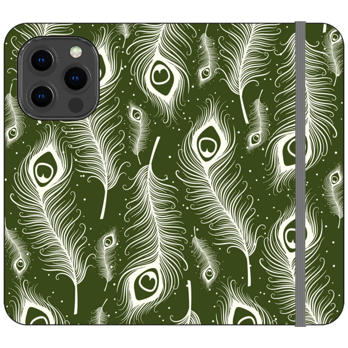 Feathers in Bloom Army Green — iPhone 13 Pro Wallet Case — Finnaij