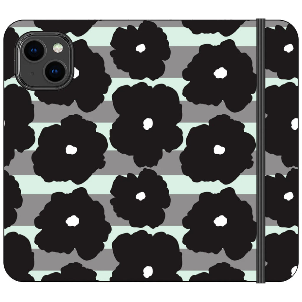 Bold Floral Black — iPhone 14 Wallet Case — Finnaij