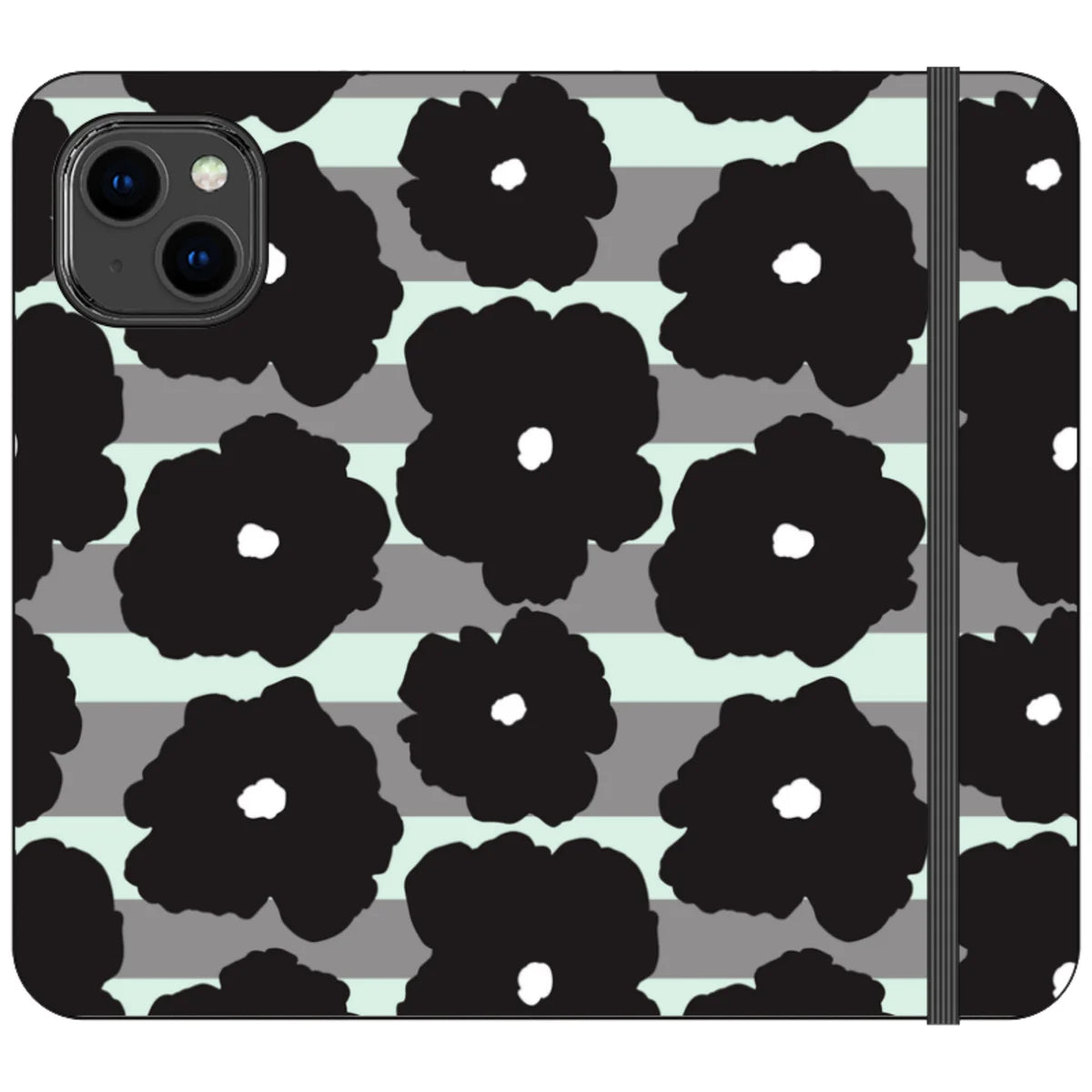Bold Floral Black — iPhone 14 Wallet Case — Finnaij