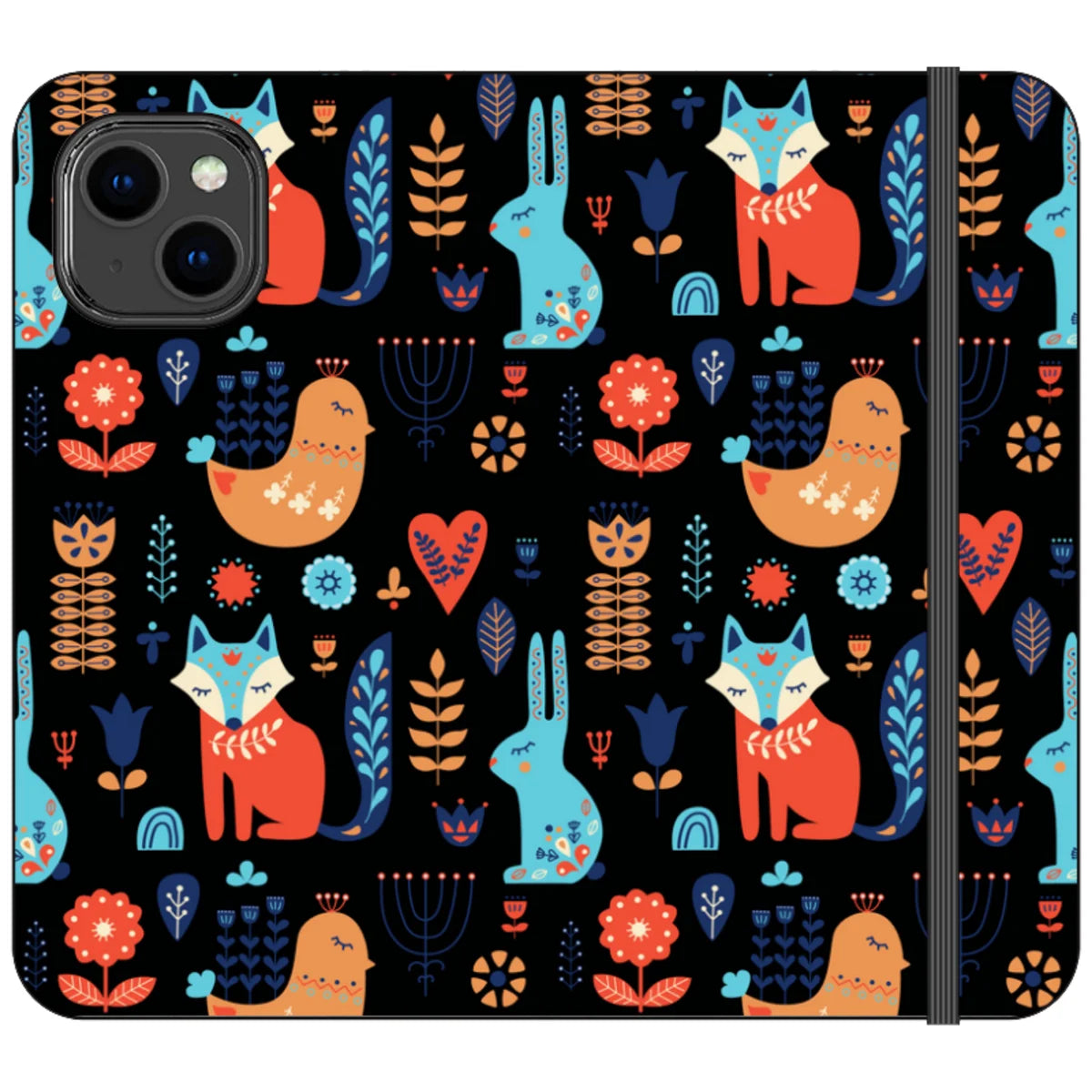Nordic Ornament Black Vegan Leather — iPhone 14 Wallet Case — Finnaij