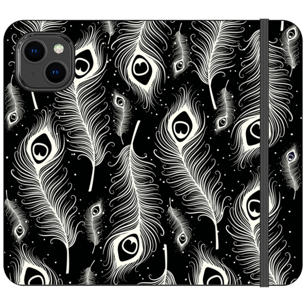 Feathers in Bloom Black- iPhone Folio Wallet Case — iPhone 14 — Finnaij