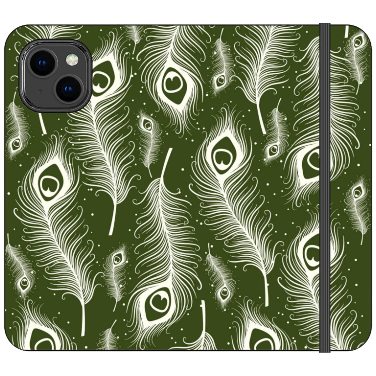 Feathers in Bloom Army Green — iPhone 14 Wallet Case — Finnaij