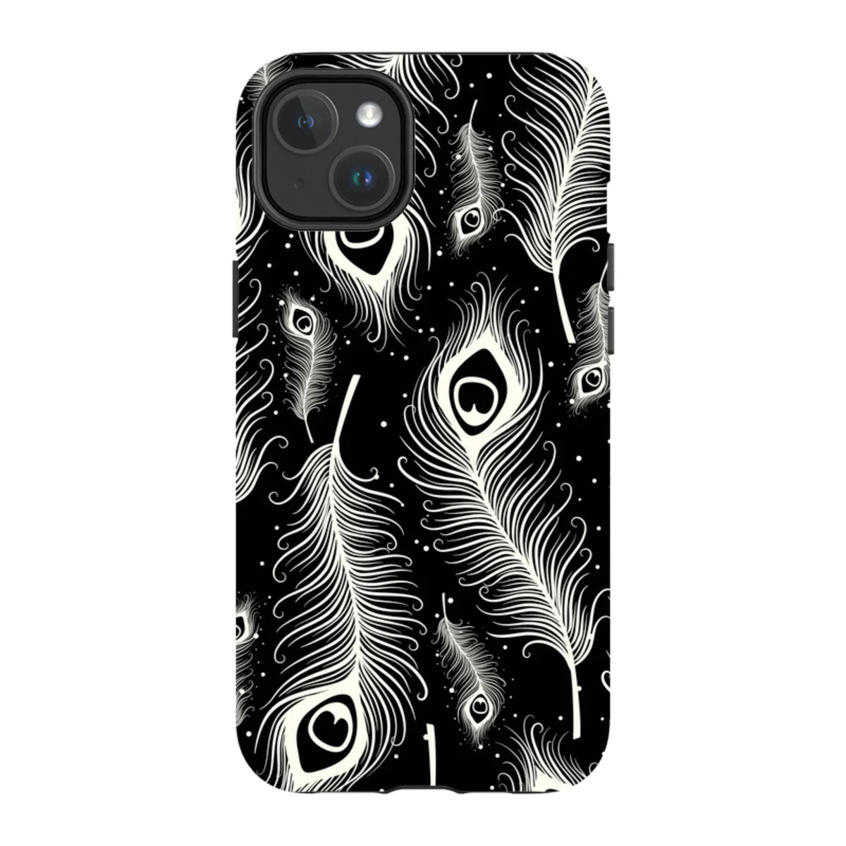 Feathers in Bloom Black — iPhone 14 Plus Magsafe Tough Case — Finnaij