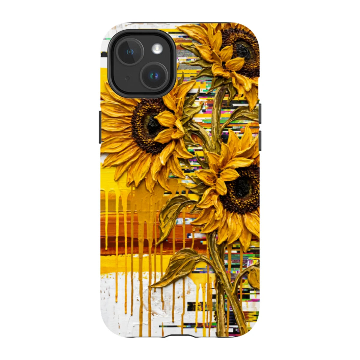 Sunflowers with Abstract Golden Chaos by Frida Lövström — iPhone 14 Plus Magsafe Tough Case — Finnaij