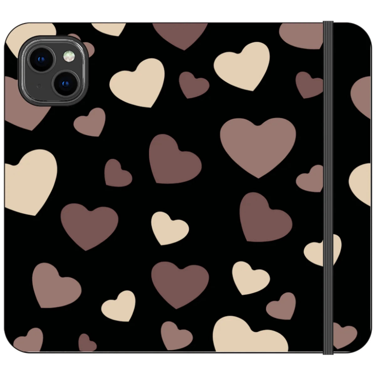 White & Black Hearts Vegan Leather — iPhone 14 Plus Wallet Case — Finnaij