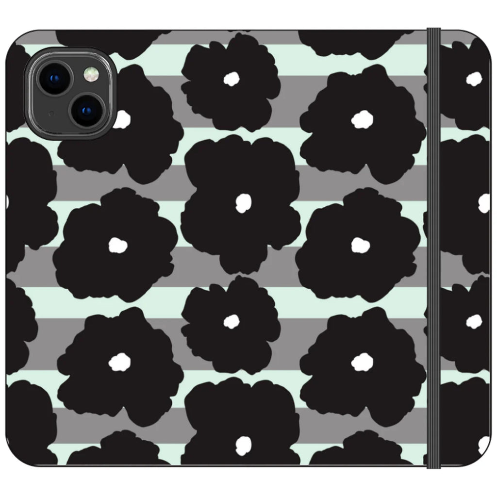 Bold Floral Black — iPhone 14 Plus Wallet Case — Finnaij