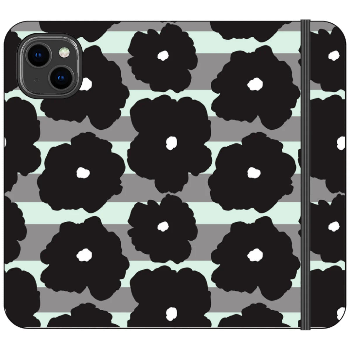Bold Floral Black — iPhone 14 Plus Wallet Case — Finnaij