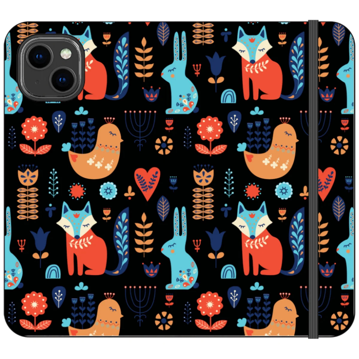 Nordic Ornament Black Vegan Leather — iPhone 14 Plus Wallet Case — Finnaij