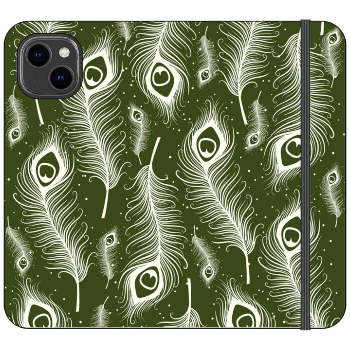 Feathers in Bloom Army Green — iPhone 14 Plus Wallet Case — Finnaij