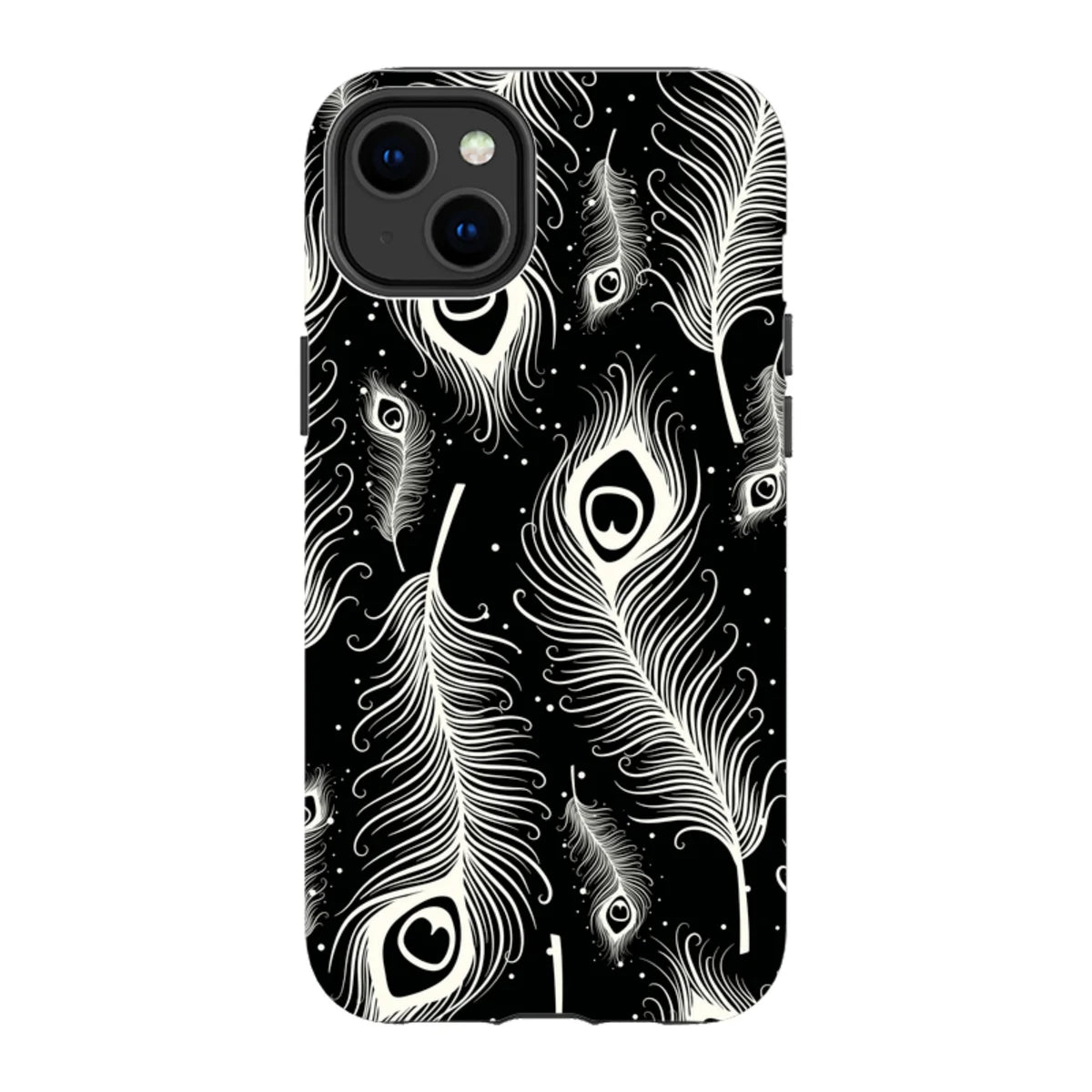 Feathers in Bloom Black — iPhone 14 Plus Tough Case — Finnaij