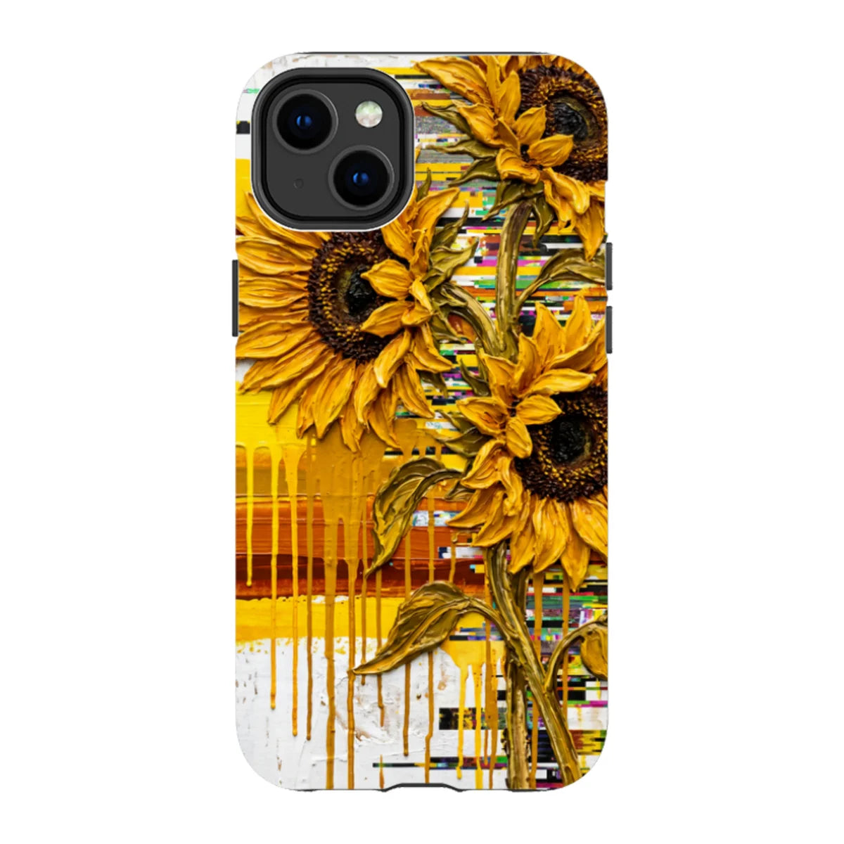 Sunflowers with Abstract Golden Chaos by Frida Lövström — iPhone 14 Plus Tough Case in Gloss Tough Case — Finnaij