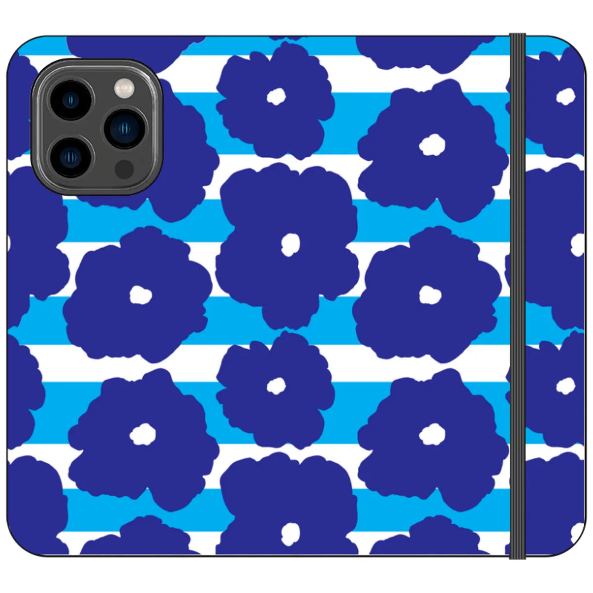 Bold Floral Blue Vegan Leather — iPhone 14 Pro Max Wallet Case — Finnaij