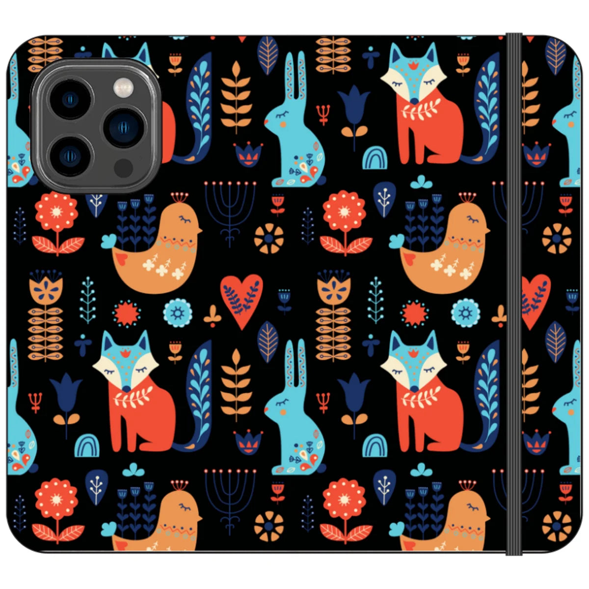 Nordic Ornament Black Vegan Leather — iPhone 14 Pro Max Wallet Case — Finnaij
