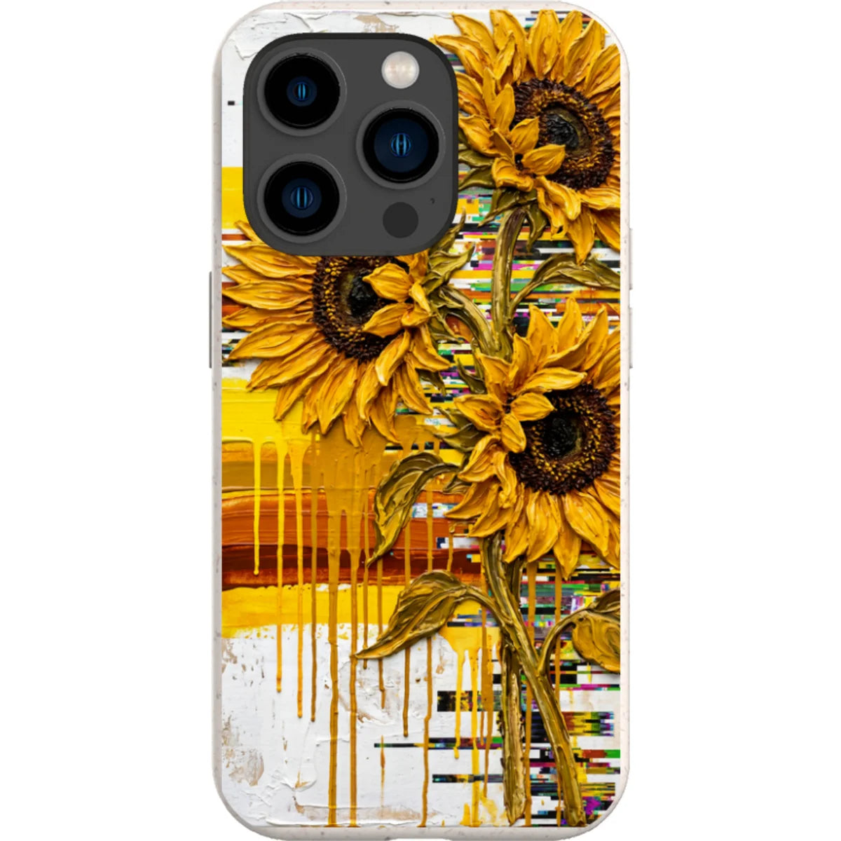 Sunflowers with Abstract Golden Chaos by Frida Lövström — iPhone 14 Pro iPhone Bio-degradable Case — Finnaij
