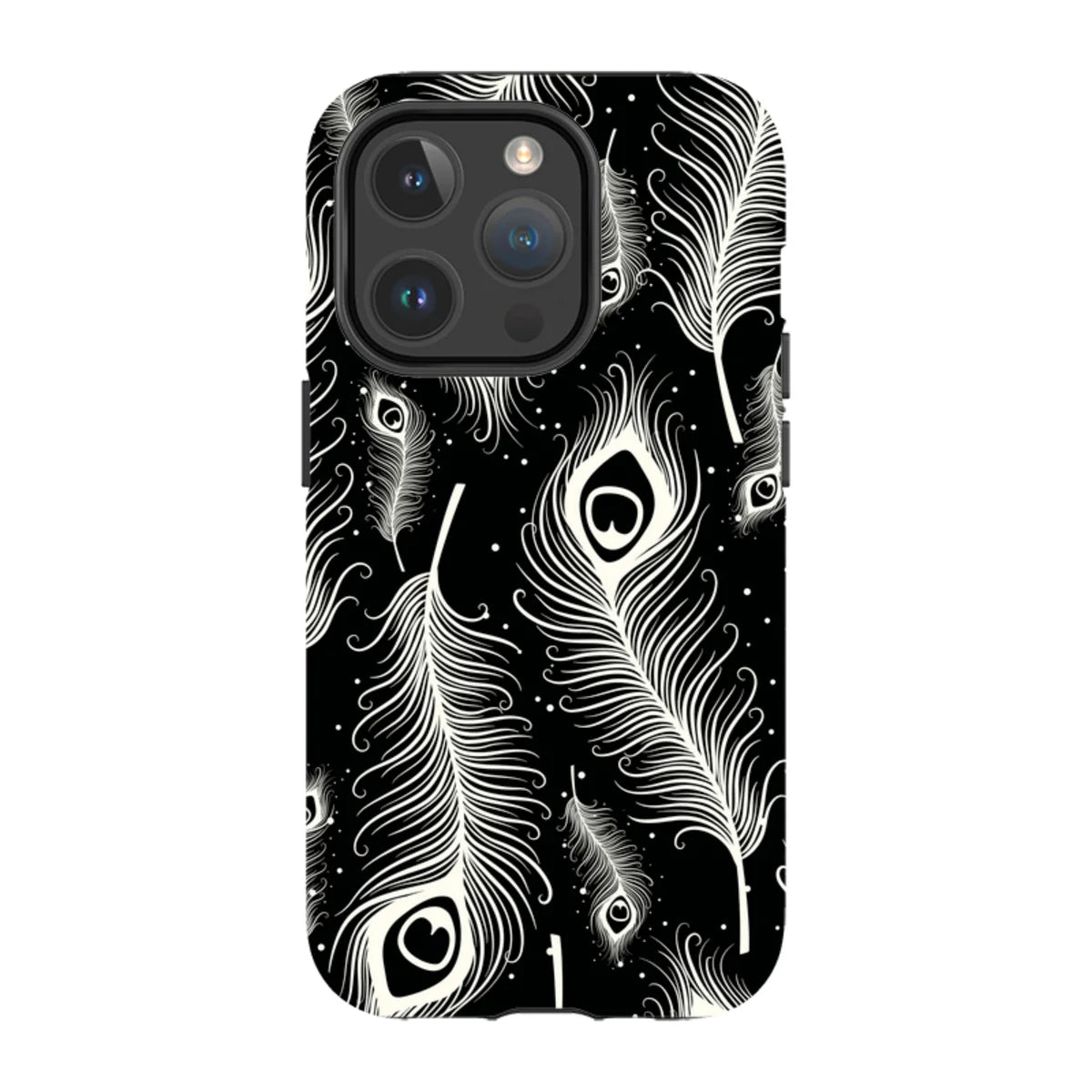 Feathers in Bloom Black — iPhone 14 Pro Magsafe Tough Case — Finnaij