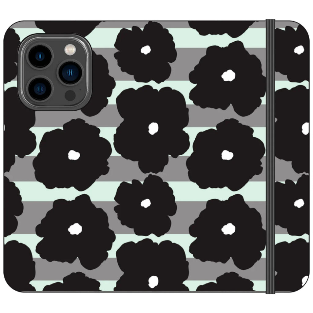 Bold Floral Black — iPhone 14 Pro Wallet Case — Finnaij