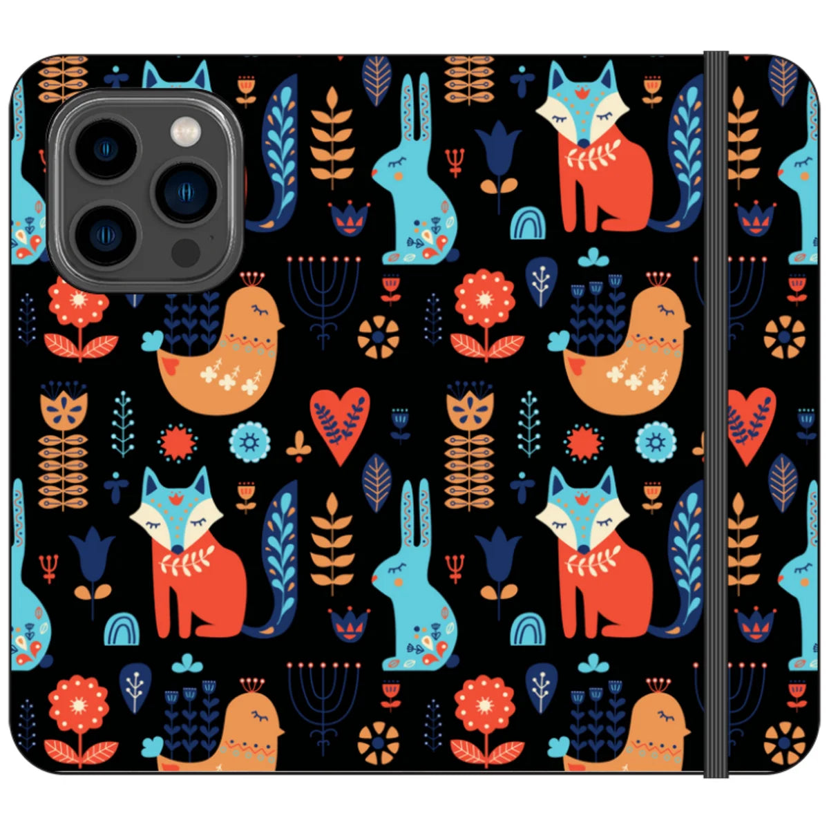 Nordic Ornament Black Vegan Leather — iPhone 14 Pro Wallet Case — Finnaij