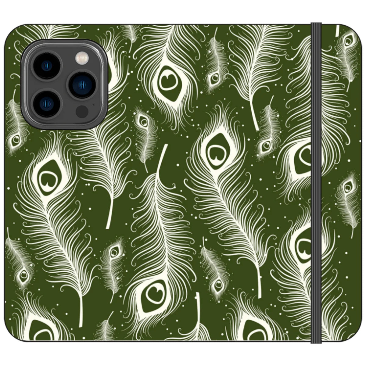 Feathers in Bloom Army Green — iPhone 14 Pro Wallet Case — Finnaij
