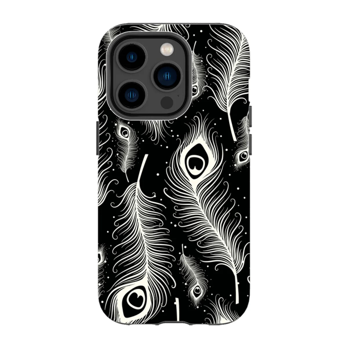 Feathers in Bloom Black — iPhone 14 Pro Tough Case — Finnaij