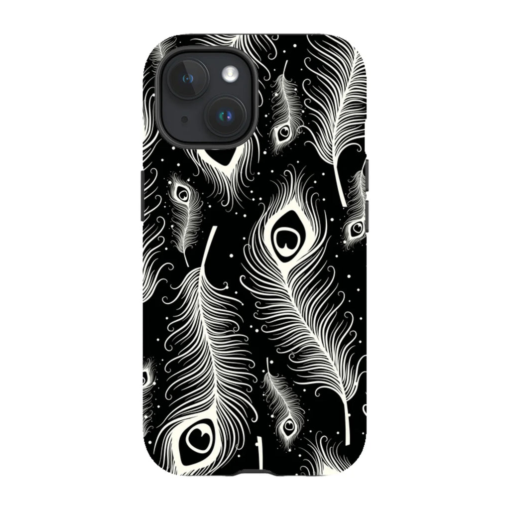 Feathers in Bloom Black — iPhone 15 Magsafe Tough Case — Finnaij