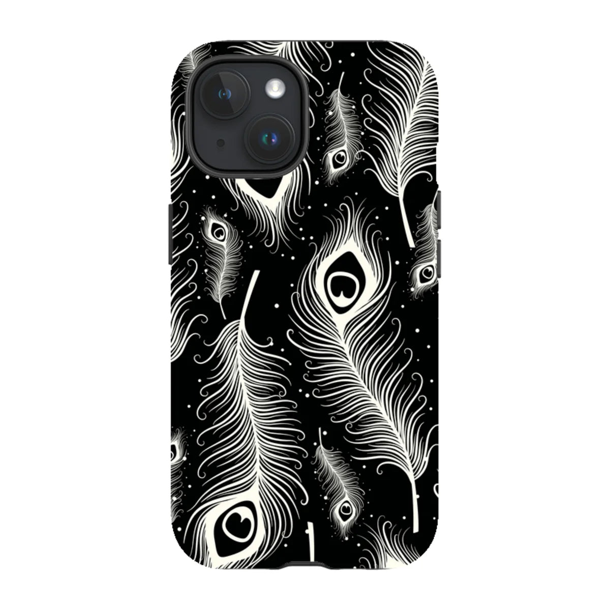 Feathers in Bloom Black — iPhone 15 Magsafe Tough Case — Finnaij