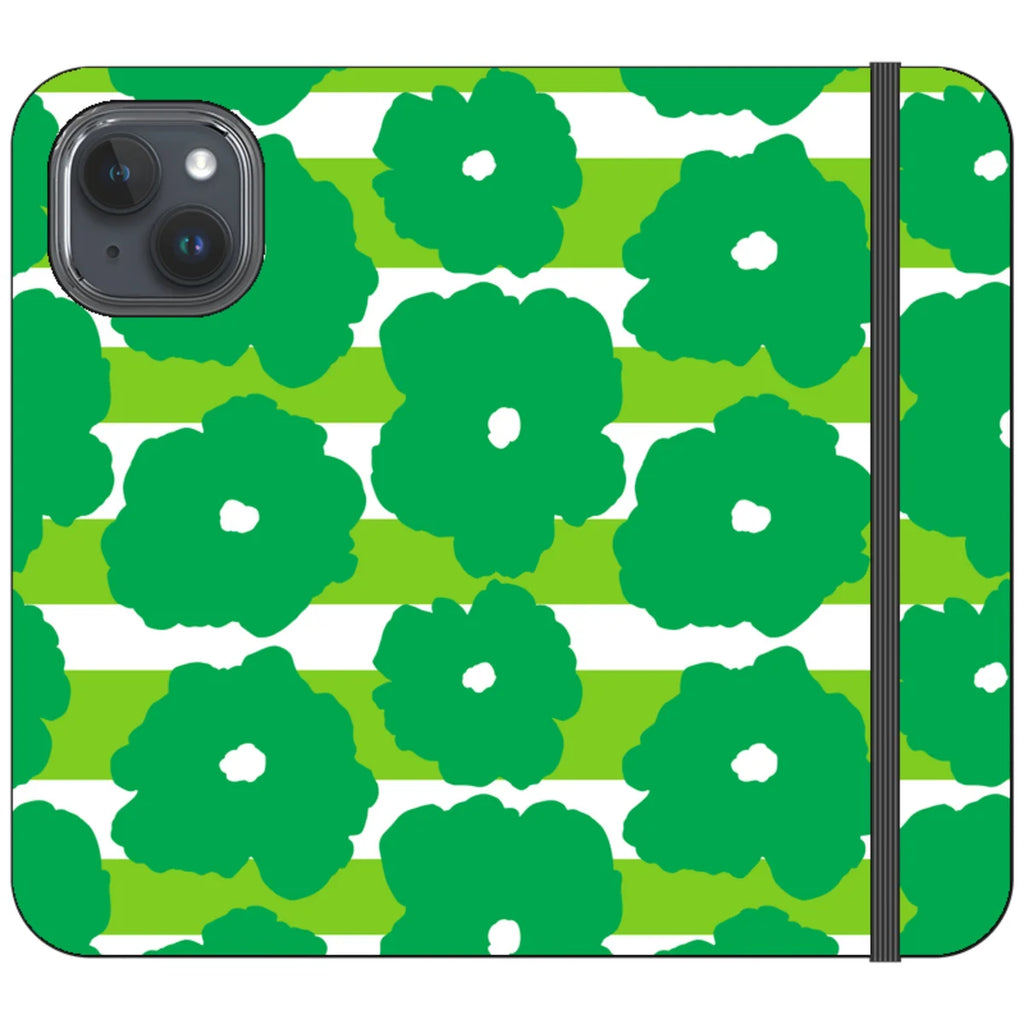 Bold Floral Green Vegan Leather — iPhone 15 Wallet Case — Finnaij
