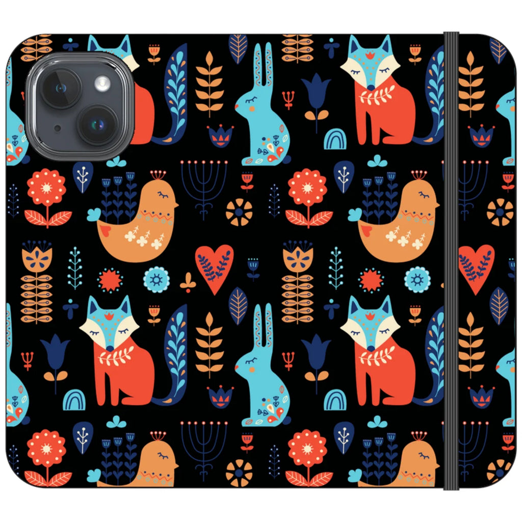 Nordic Ornament Black Vegan Leather — iPhone 15 Wallet Case — Finnaij