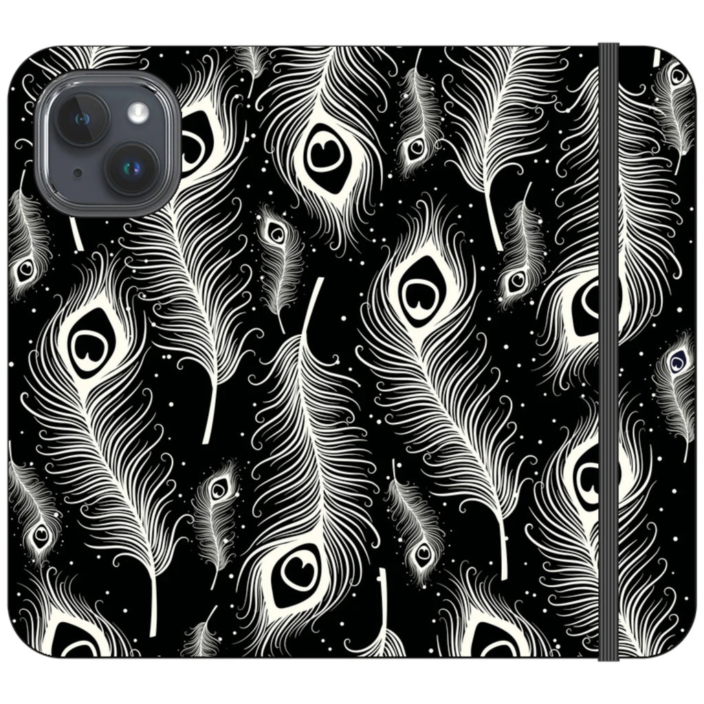 Feathers in Bloom Black- iPhone Folio Wallet Case — iPhone 15 — Finnaij