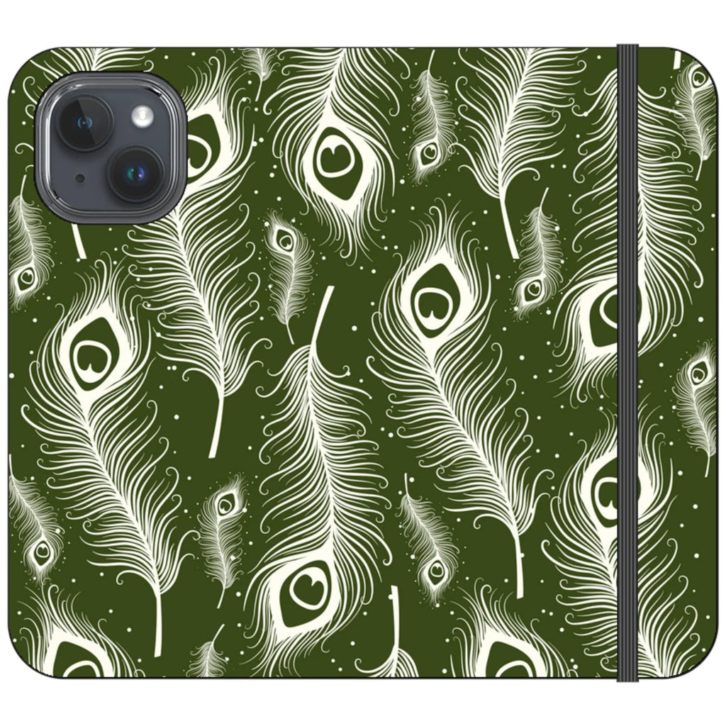 Feathers in Bloom Army Green — iPhone 15 Wallet Case — Finnaij