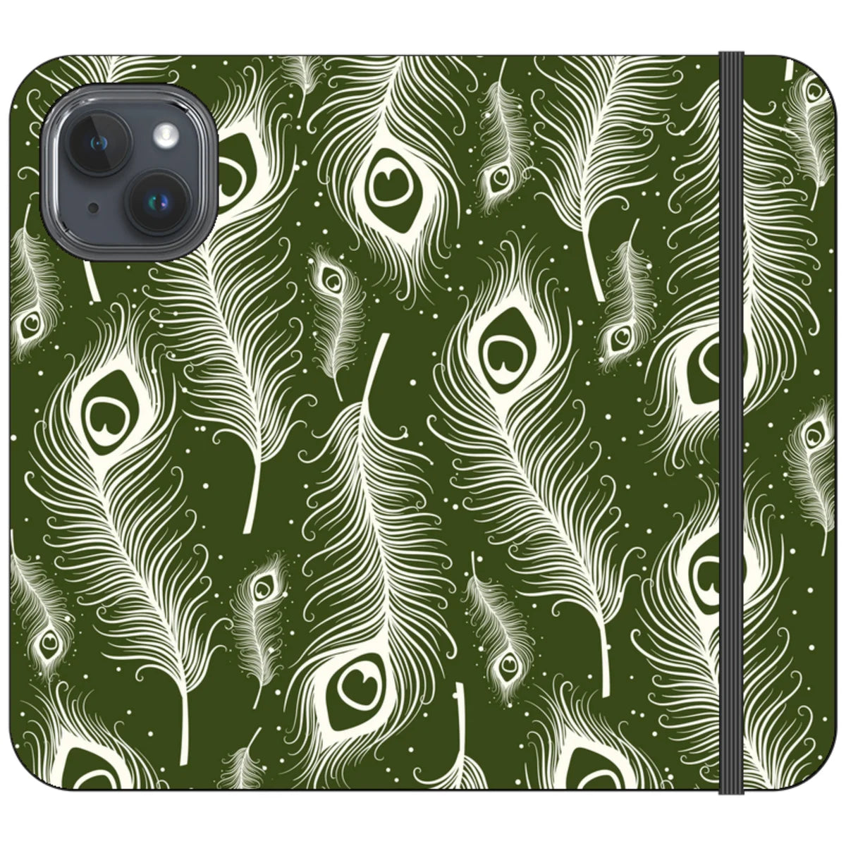 Feathers in Bloom Army Green — iPhone 15 Wallet Case — Finnaij