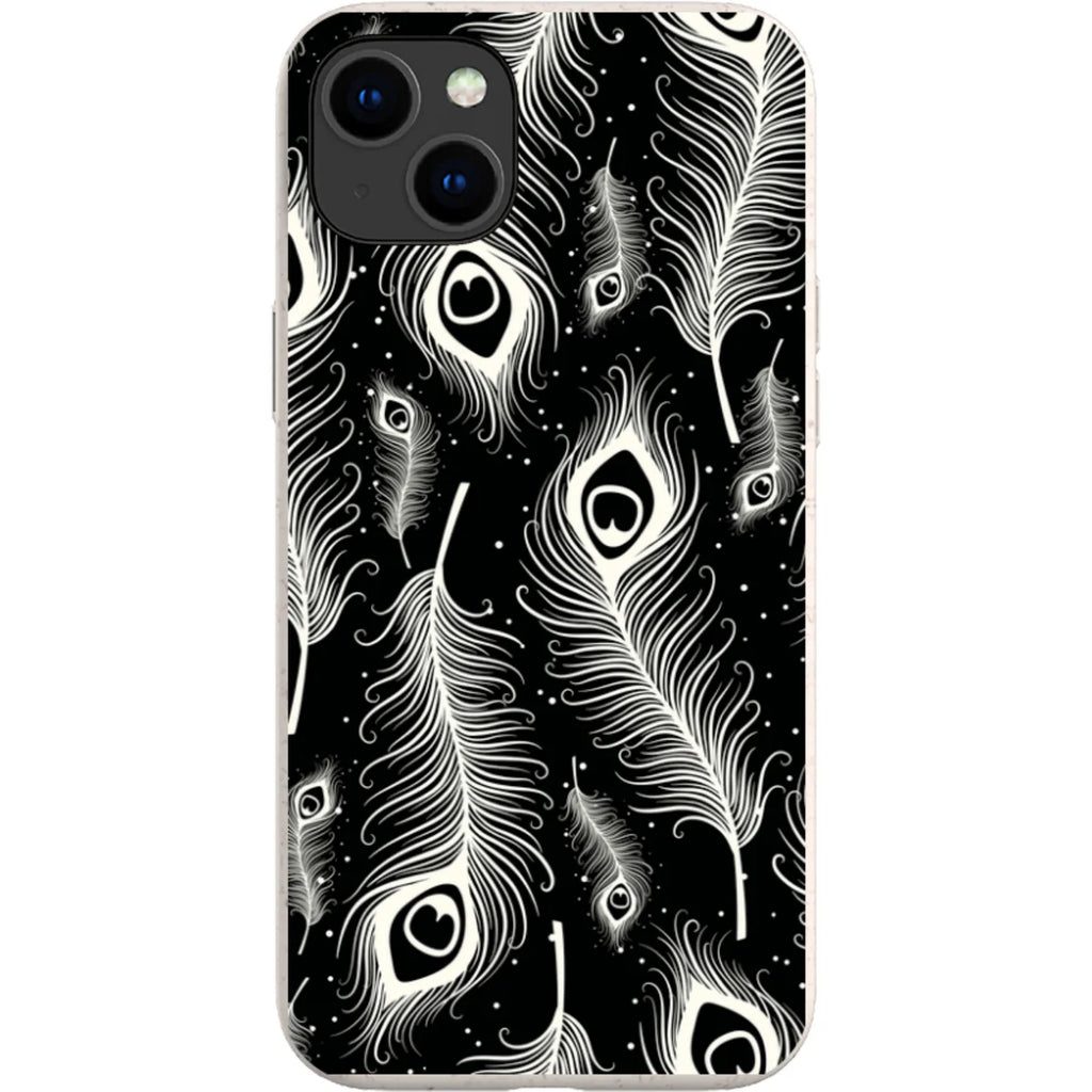 Feathers in Bloom Black — iPhone 15 Plus iPhone Bio-degradable Case — Finnaij